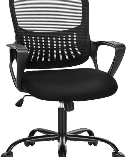 SMUG Office Computer Desk Chair, Ergonomic Mid-Back Mesh Rolling Work Swivel Task Chairs with Wheels, Comfortable Lumbar Support, Comfy Arms for Home, Bedroom, Study, Dorm, Student, Adults, Black - LeafyLoom