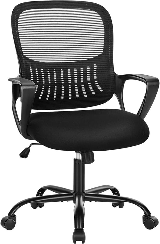 SMUG Office Computer Desk Chair, Ergonomic Mid-Back Mesh Rolling Work Swivel Task Chairs with Wheels, Comfortable Lumbar Support, Comfy Arms for Home, Bedroom, Study, Dorm, Student, Adults, Black - LeafyLoom