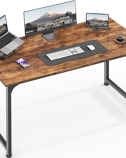 Computer Desk, 40 Inch Office Desk, Gaming Desk with Storage, Writing Desk Work Desk for Home Office, Study, Modern Simple Desk, Large Legroom, Metal Frame, Rustic Brown - LeafyLoom