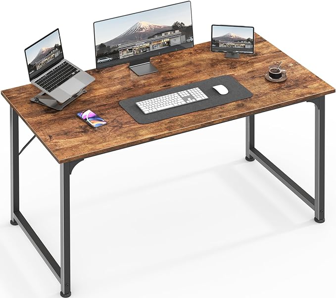 Computer Desk, 40 Inch Office Desk, Gaming Desk with Storage, Writing Desk Work Desk for Home Office, Study, Modern Simple Desk, Large Legroom, Metal Frame, Rustic Brown - LeafyLoom