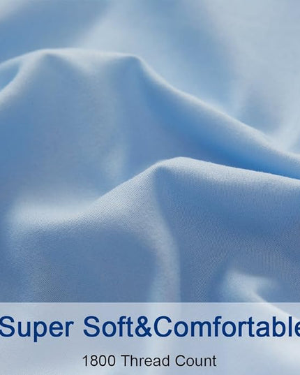 SONORO KATE Bed Sheet Set Super Soft Microfiber 1800 Thread Count Luxury Egyptian Sheets 18-Inch Deep Pocket Wrinkle-4 Piece(Full Lake Blue) - LeafyLoom
