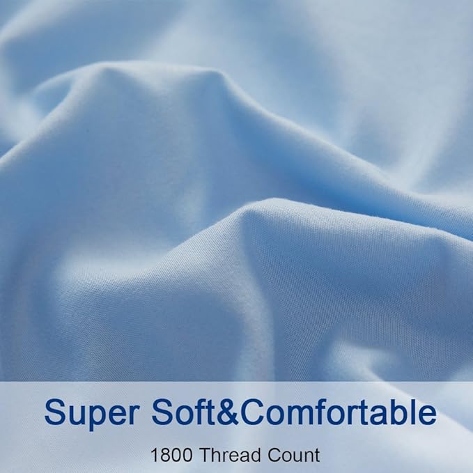 SONORO KATE Bed Sheet Set Super Soft Microfiber 1800 Thread Count Luxury Egyptian Sheets 18-Inch Deep Pocket Wrinkle-4 Piece(Full Lake Blue) - LeafyLoom