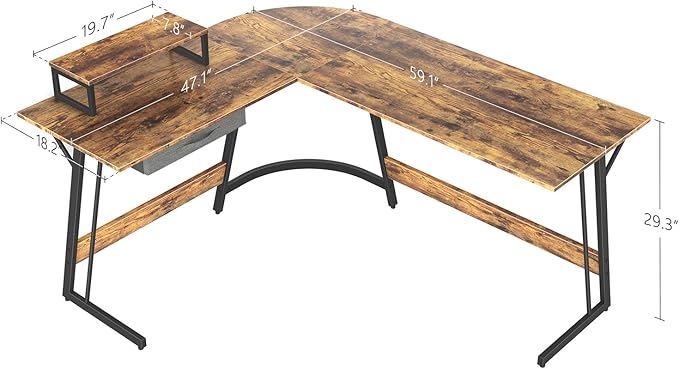 BANTI 59 x 47 inch L-Shaped Desk Computer Corner Desk, Home Office Writing Study Workstation with Small Table, Space Saving, Easy to Assemble, Brown - LeafyLoom