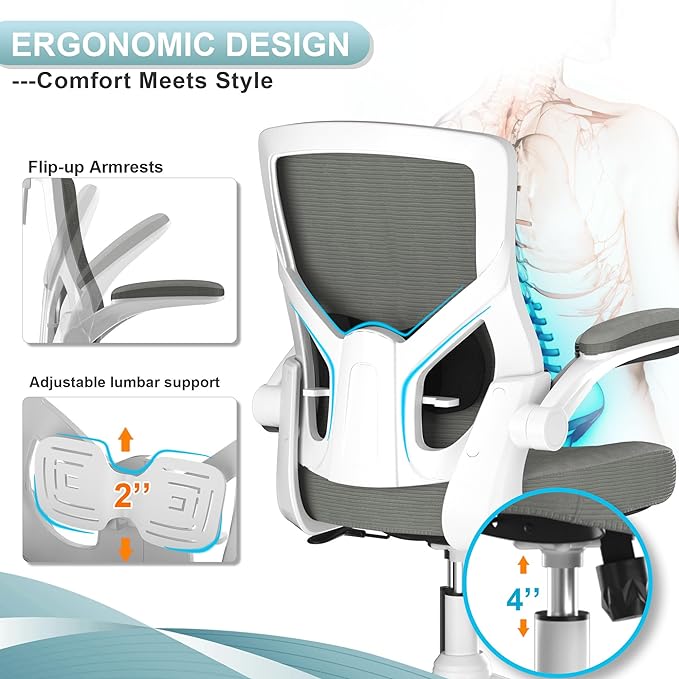 Office Chair, High Back Desk Chair Adjustable Height and Ergonomic Design Home Office Computer Chair Executive Lumbar Support Padded Flip-up Armrest Swivel Task Chair - LeafyLoom