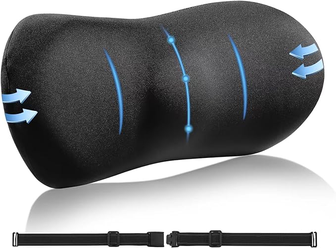 Lumbar Support Pillow – Memory Foam Lumbar Pillow for Lower Back Support, Back Cushion with Strap for Pain Relief, Perfect Lumbar Support Pillow for Office Chair, Car Seat, Bed, Recliner - LeafyLoom