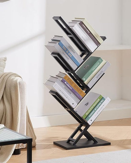 5 Tier Tree Bookshelf, Wisdom Tree Bookshelf, Modern Corner Book Shelfe, Small Bookshelf for Small Spaces, Utility Organizer for CDs/Books/Home Office/Living/Bedroom Room-Black - LeafyLoom