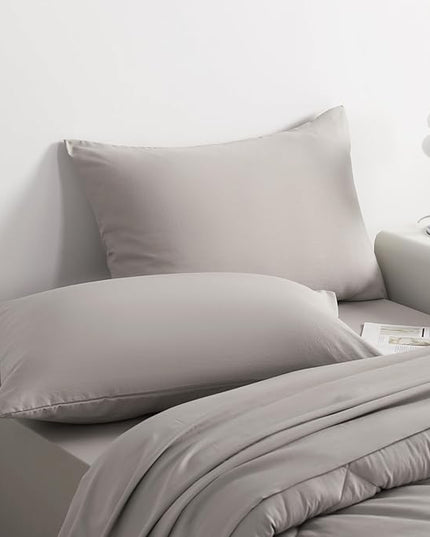NTBAY Twin Comforter Set with Sheets, 5 Pieces Soft and Breathable Twin Bedding Set, Twin Bed in a Bag, Down Alternative Comforter Set Solid Color All Season, Kids Bedding Set, Smoke Grey - LeafyLoom