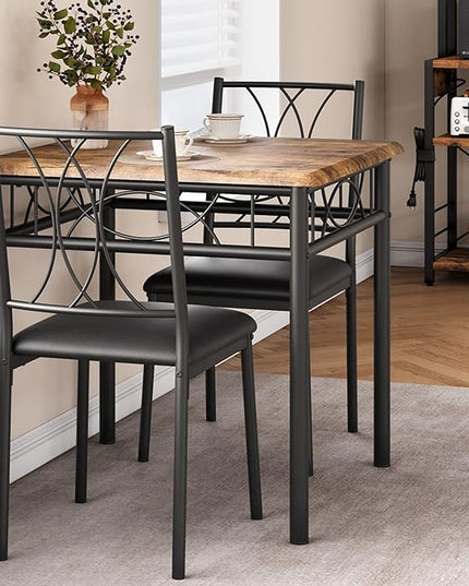 Dining Table Set for 2, 3 Piece Kitchen Table Set with 2 Upholstered Chairs, Square Kitchen Table Set for Small Space, Apartment, Dining Room, Retro Brown - LeafyLoom
