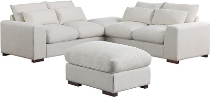 Modular Sectional Sofa with 2 Ottomans, Linen Blend Upholstery Couches Sleeper with Movable Chaise for Living Room, Apartment, 123.24inch, Beige-1 - LeafyLoom