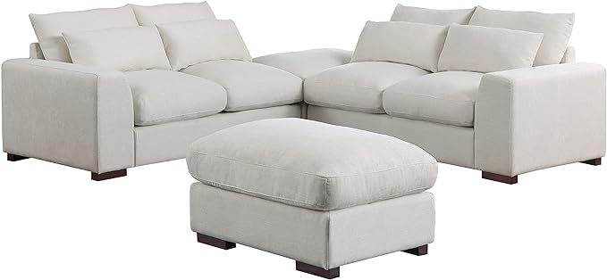 Modular Sectional Sofa with 2 Ottomans, Linen Blend Upholstery Couches Sleeper with Movable Chaise for Living Room, Apartment, 123.24inch, Beige-1 - LeafyLoom