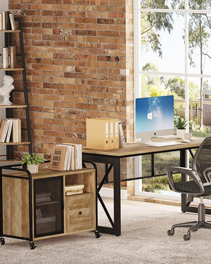 BON AUGURE Filing Cabinet for Home Office, Lateral File Cabinet with Drawer for Letter/ A4 Size, Mobile Printer Stand with Open Storage (Vintage Oak) - LeafyLoom