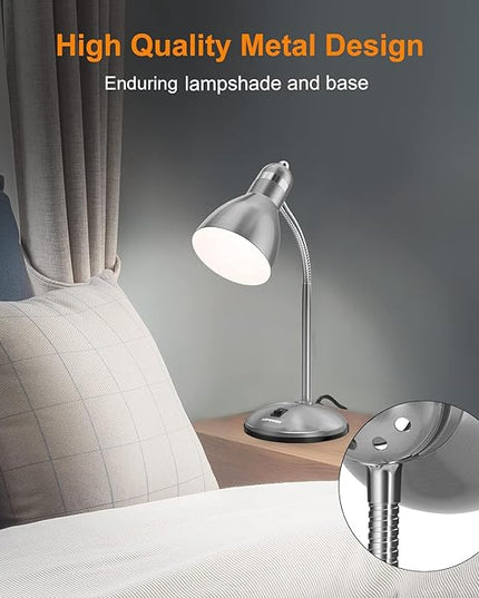 LEPOWER Metal Desk Lamp, Adjustable Goose Neck Table Lamp, Eye-Caring Study Desk Lamps for Bedroom, Study Room and Office (Silver) - LeafyLoom
