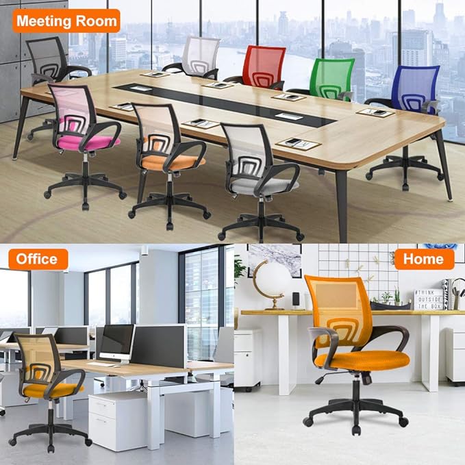 Home Office Chair Ergonomic Desk Chair Mesh Computer Chair with Lumbar Support Armrest Executive Rolling Swivel Adjustable Mid Back Task Chair for Women Adults (Orange) - LeafyLoom