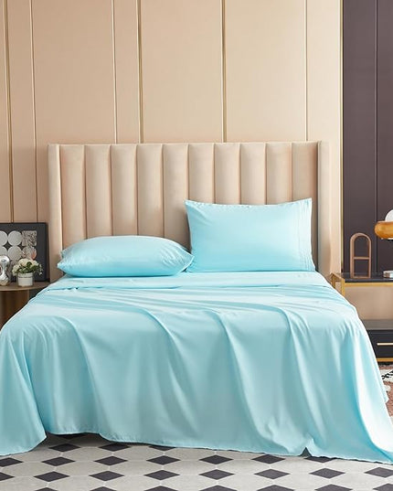 Bed Sheet Set - Brushed Microfiber Bedding - Bedding Sheets & Pillowcases - Deep Pockets - Easy Fit - Breathable & Soft Hotel Sheets - 4 Piece Full Aqua - LeafyLoom