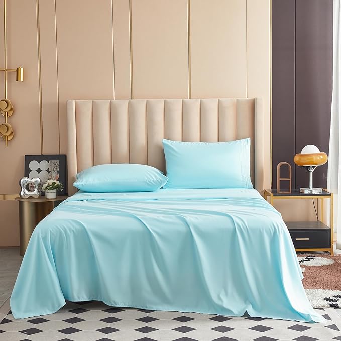Bed Sheet Set - Brushed Microfiber Bedding - Bedding Sheets & Pillowcases - Deep Pockets - Easy Fit - Breathable & Soft Hotel Sheets - 4 Piece Full Aqua - LeafyLoom
