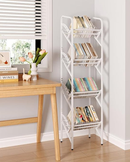 Bookshelf Storage Shelf Bookcase Freestanding Storage Stand Book Organizer for Living Room, Bedroom, Kitchen, Rust Resistance,Easy Assembly Multi-Functional Organizer (4 Tiers, White) - LeafyLoom