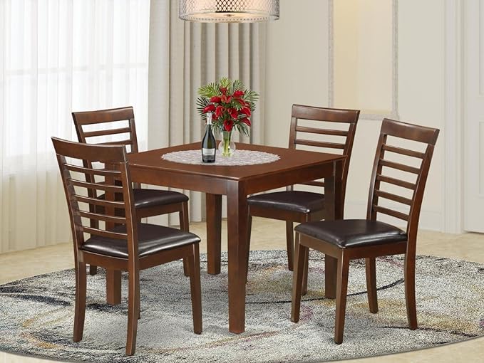 East West Furniture OXML5-MAH-LC 5 Piece Modern Set Includes a Square Wooden Table and 4 Faux Leather Kitchen Dining Chairs, 36x36 Inch - LeafyLoom