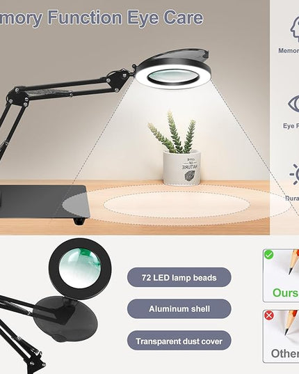 Magnifying Glass with Light with Base Controler, 5 Color Modes Stepless Dimmable LED Lighted Desk Lamp,Magnifying Glass with Light and Stand, Hands-Free Desk Magnifier Light for Craft Hobby Painting - LeafyLoom