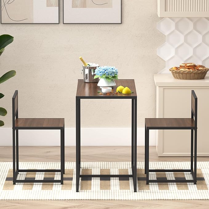 sogesfurniture 3-Piece Dining Table Set, Modern Kitchen Table and Chairs for 2, Wood Square Pub Bar Table Set Perfect for Breakfast Nook, Small Space Living Room, Kitchen, Dining Room, Outdoor bar - LeafyLoom