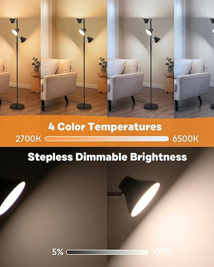 2024 Upgraded LED Floor Lamp, 36W Modern Floor Lamp with Remote & Touch Control, 4 Color Temperatures, Standing Lamp with 3 Rotatable Lights, Floor Lamps for Living Room, Bedroom, Office - LeafyLoom