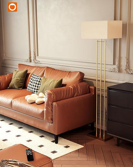 addlon Floor Lamps for Living Room with Remote, Modern Standing lamp with Linen Shade, Decorative Simple Design Floor Lamps for Bedroom and Office - Gold - LeafyLoom