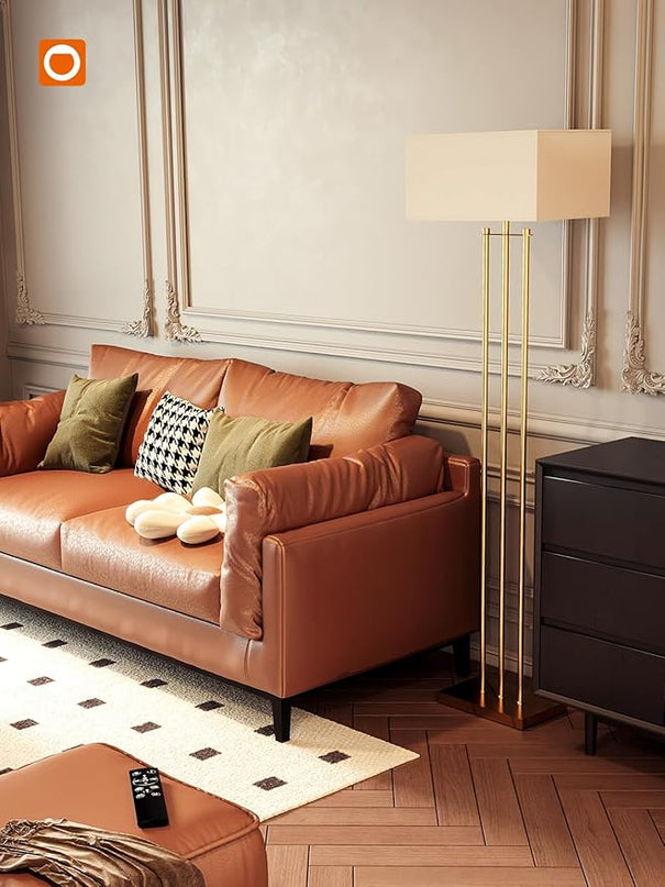 addlon Floor Lamps for Living Room with Remote, Modern Standing lamp with Linen Shade, Decorative Simple Design Floor Lamps for Bedroom and Office - Gold - LeafyLoom
