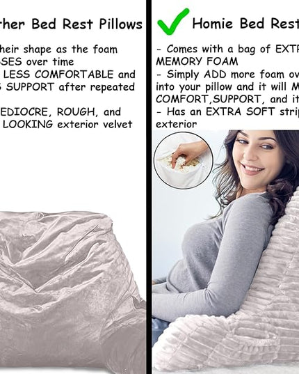 Homie Reading Pillow with Reading Light and Wrist Support, Has Arm Rests, and Back Support for Bed Rest, Lounging, Reading, Working on Laptop, Watching TV (White) - LeafyLoom