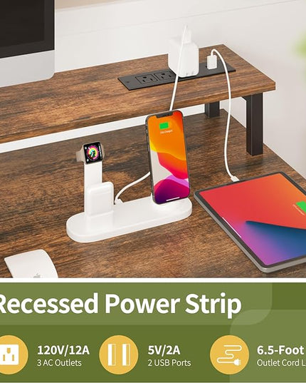 Yoobure Computer Desk with Drawers, Office Desk with LED Lights & Outlets, Small Desk with Storage Shelves, Gaming Desk 48" Home Office Desks with Monitor Stand, Writing Desk for Bedroom Small Spaces - LeafyLoom