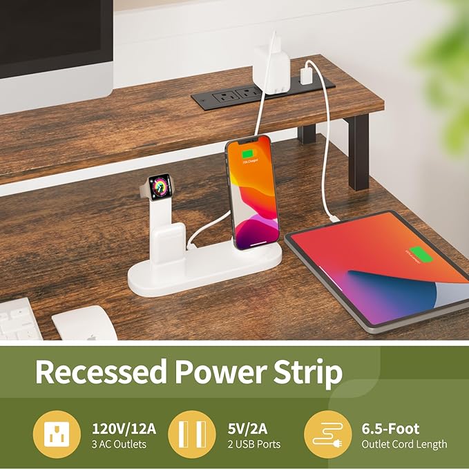 Yoobure Computer Desk with Drawers, Office Desk with LED Lights & Outlets, Small Desk with Storage Shelves, Gaming Desk 48" Home Office Desks with Monitor Stand, Writing Desk for Bedroom Small Spaces - LeafyLoom