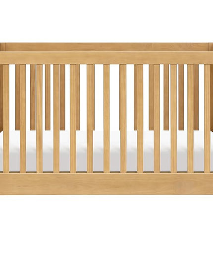 Babyletto Maki Full-Size 2-in-1 Portable Folding Crib with Toddler Bed Conversion Kit in Honey, Greenguard Gold Certified - LeafyLoom