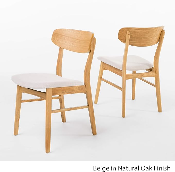 Christopher Knight Home Lucious Curved Leg Rectangular Dining Set, 5-Pcs Set, Natural Oak / Light Beige - LeafyLoom