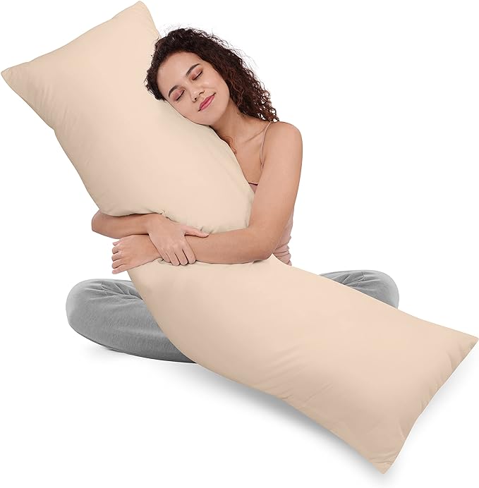 Utopia Bedding Full Body Pillow for Adults (Beige, 20 x 54 Inch), Long Pillow for Sleeping, Large Pillow Insert for Side Sleepers - LeafyLoom