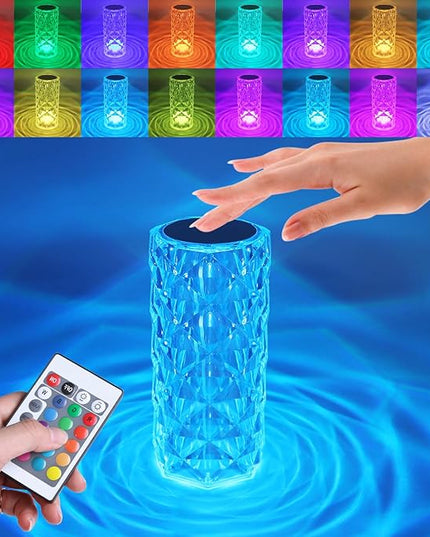 Rose Touch Lamp RGB Night Light, USB Rechargeable Touch Remote Control Crystal Light for Bedroom Living Room Home Decor Colorful Decorative Lights - LeafyLoom