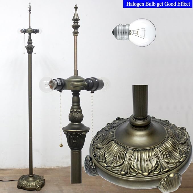 WERFACTORY Tiffany Floor Lamp Blue Lotus Stained Glass Flower Standing Reading Light 16X16X64 Inches Antique Pole Corner Lamp Decor Bedroom Living Room Home Office S220 Series - LeafyLoom