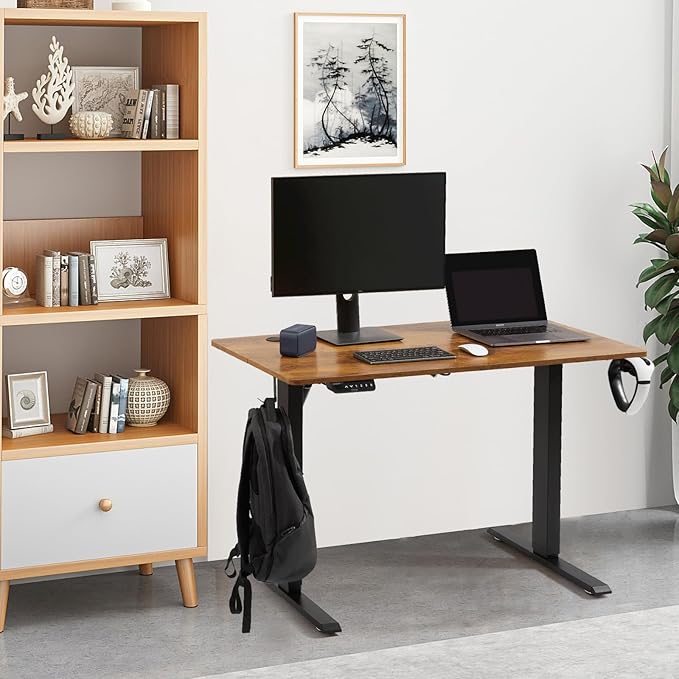 VEVOR Height Adjustable Desk, 55.1 x 23.6 in, 3-Key Modes Electric Standing Desk,Whole Piece Desk Board, Sturdy Dual Metal Frame, Max. Bearing 180 LBS Computer Sit Stand up Desk, for Home and Office - LeafyLoom