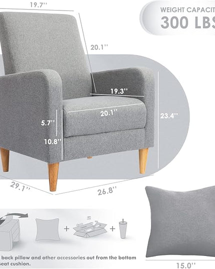COLAMY Modern Accent Living Room Chairs Set of 2, Upholstered Fabric Armchair Reading Side Chair, Single Sofa with Back Pillow, Light Grey - LeafyLoom