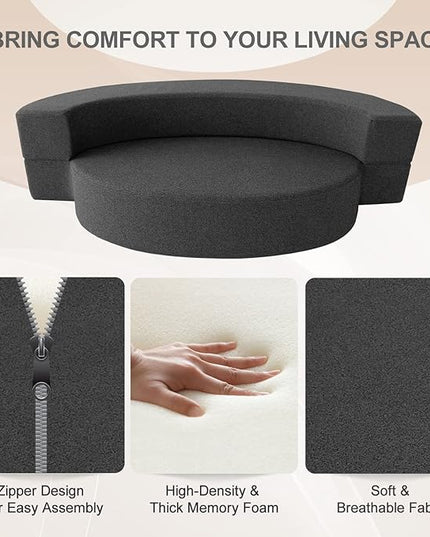 Modern Folding Sofa Bed Couch Memory Foam with 2 Pillows Sleeper sofa futon couch for Bedroom Living Room Guests, Washable Set, Stylish Oval 76''L × 41.5''D × 10''H,Dark Gray - LeafyLoom
