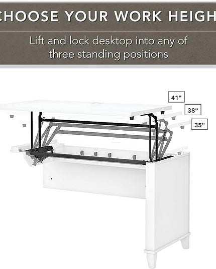 Bush SET015WH Somerset 35-Inch -41-Inch Adjustable Desk with Hutch, White - LeafyLoom