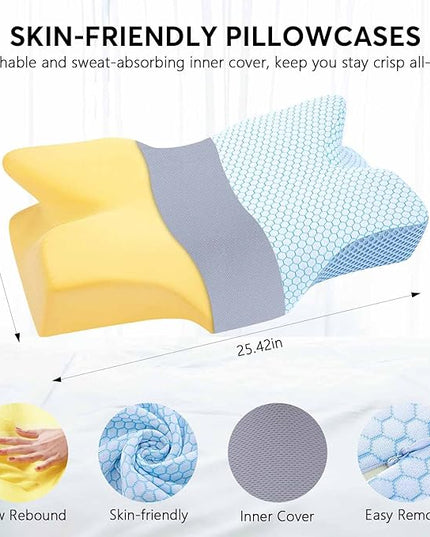 Anvo Cervical Pillow for Neck Pain Relief - Pillow for Neck and Shoulder Pain - Neck Pillows for Pain Relief Sleeping- Memory Foam Side Sleeper Pillow- Contour Orthopedic Pillow - Blue, Soft - LeafyLoom