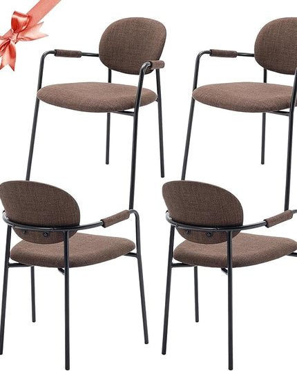 COLAMY Modern Dining Chairs Set of 4, Dining Armchairs Set of 4, Chair Set of 4 for Dining Table, Upholstered Fabric Dining Chairs with Back for Kitchen,Dining Room,Restaurant,Shop, Brown - LeafyLoom