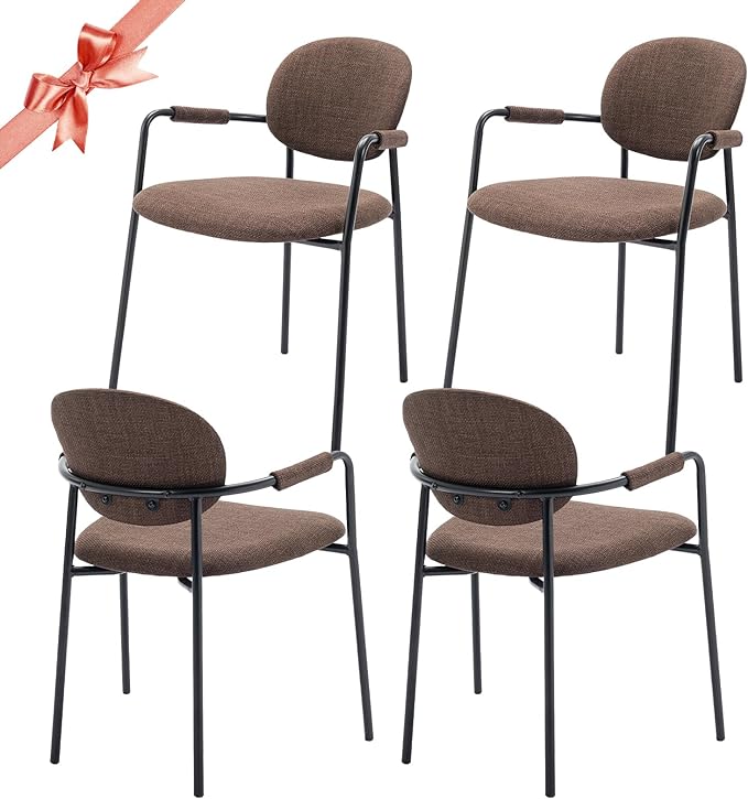 COLAMY Modern Dining Chairs Set of 4, Dining Armchairs Set of 4, Chair Set of 4 for Dining Table, Upholstered Fabric Dining Chairs with Back for Kitchen,Dining Room,Restaurant,Shop, Brown - LeafyLoom