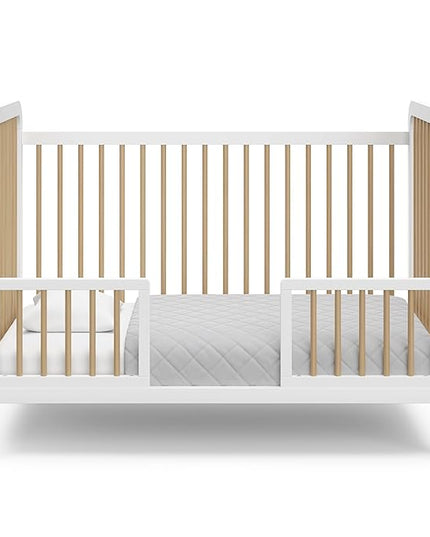Storkcraft Pasadena 3-in-1 Convertible Crib (White with Driftwood) – GREENGUARD Gold Certified, Converts to Daybed and Toddler Bed, Fits Standard Full-Size Crib Mattress, Adjustable Mattress Height - LeafyLoom
