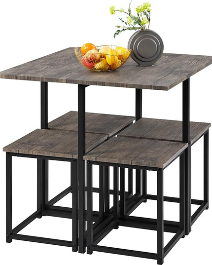 Yaheetech 5-Piece Dining Table Set with 4 Stools - Industrial Compact Kitchen Table & Chairs Sets, Space-Saving Design for Apartment, Small Space, Breakfast Nook, Drift Brown - LeafyLoom
