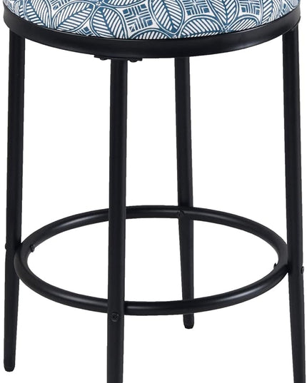 HomePop Upholstered Metal Barstool, Fabric Side Chairs for Dining Room, Kitchen and Living Room - Blue Indigo Print - LeafyLoom