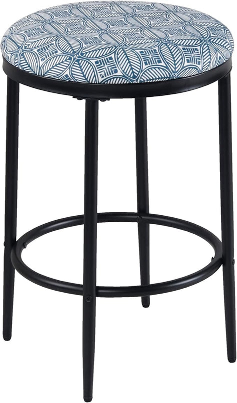 HomePop Upholstered Metal Barstool, Fabric Side Chairs for Dining Room, Kitchen and Living Room - Blue Indigo Print - LeafyLoom
