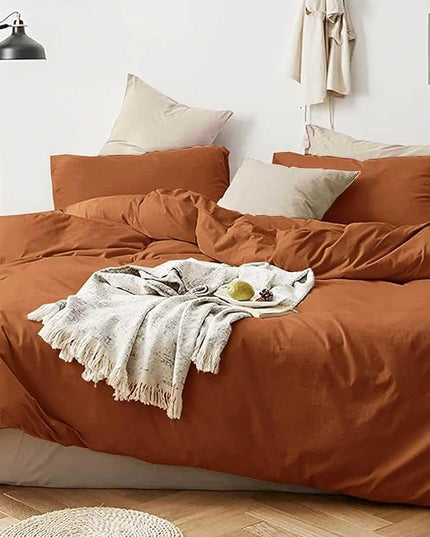 Burnt Orange Queen Comforter Set - 3 Piece Aesthetic Modern Terracotta Bedding Set - All Season Soft & Lightweight Microfiber Down Alternative Comforter Bed Set with 2 Pillow Shams for Women Men - LeafyLoom