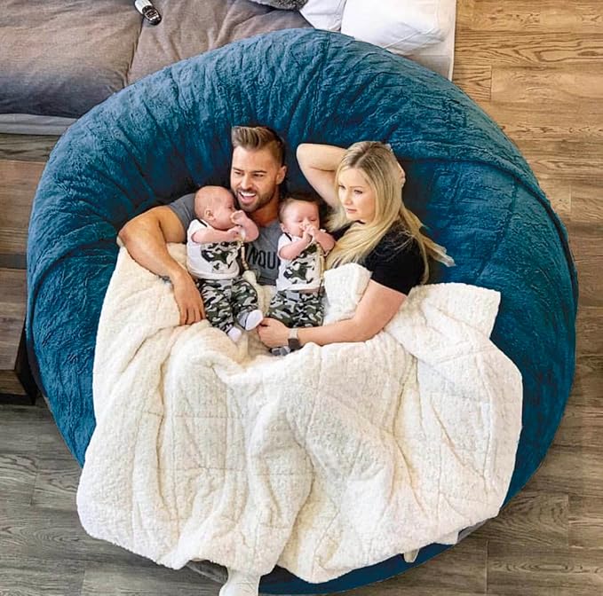 6FT Giant Fur Bean Bag Chair Cover, Ultra Soft Bean Bag Bed for Adults (No Filler, Cover only), Big Round Soft Fluffy Faux Fur Bean Bag Lazy Sofa Bed Cover, Machine Washable Big Size Bean Bag Cover - LeafyLoom