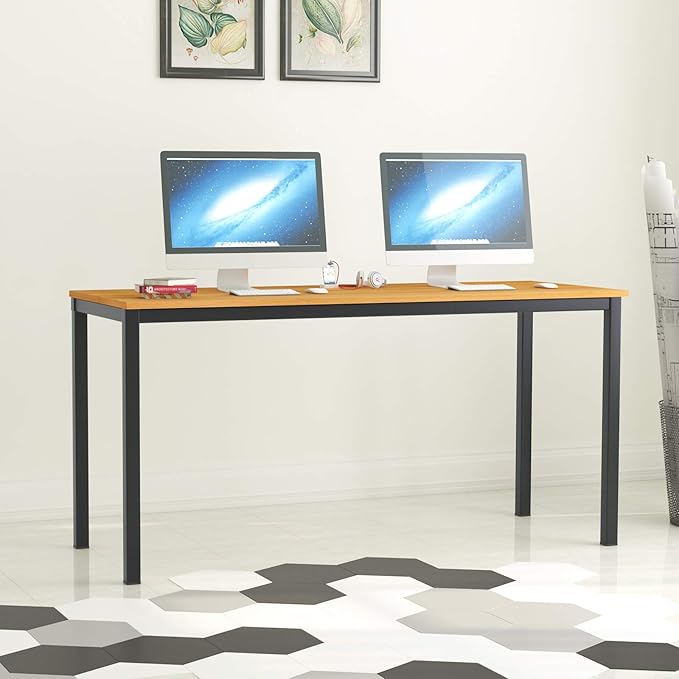 soges 63 Inch Long Computer Desk Home Office Table Writing Desk Study Table Gaming Table Computer WorkstationsTeak GCP2AC3-160TB - LeafyLoom