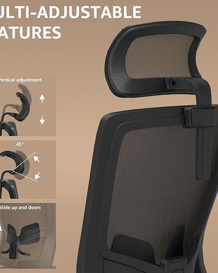 Ergonomic Office Chair, Large Tall Office Chair High Back, Adjustable Headrest with 2D Armrest, Lumbar Support, Swivel Computer Task Chair for Office, Tilt Function - LeafyLoom