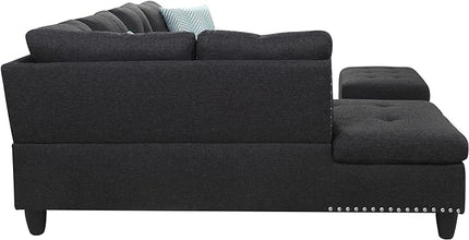 L Shape Sectional Sofa, 98 inch Linen Left Hand Facing Couch & Chaise with Ottoman, Flip-up Cup Holder, Living Set Furniture for Home Office, Guest Room, 98, Charcoal Gray - LeafyLoom